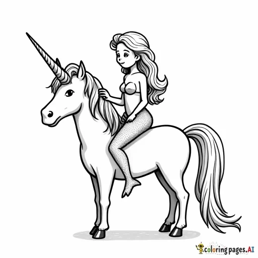 mermaid siting on unicorn with puppy