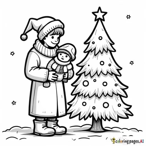 Mom baby girl and Dad by Christmas tree