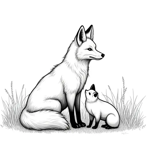 mother fox and her babies - Free Printable Coloring Page