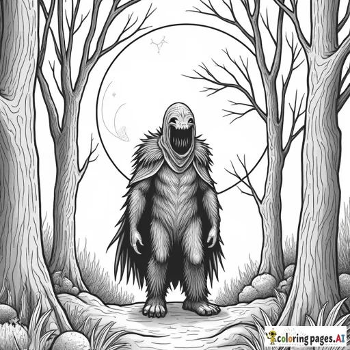 Mothman in the woods with detailed full moon in the background
