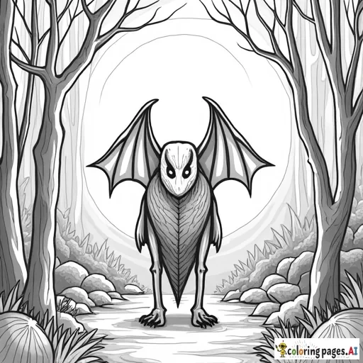 Mothman in the woods with full moon in the background