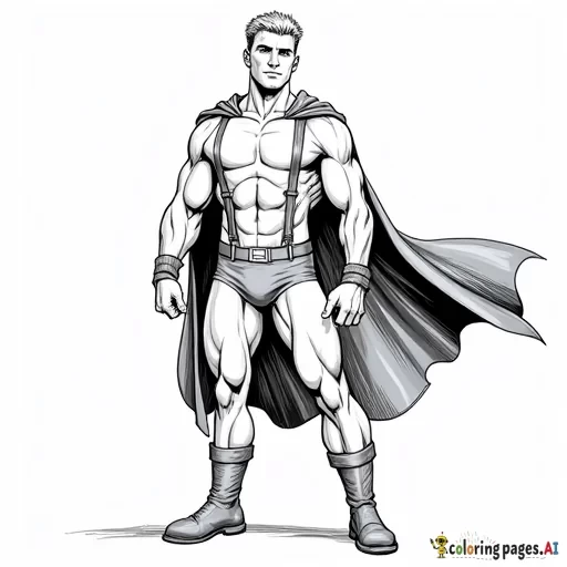 Muscular hunk Caucasian blond Vaughn Harris aka Awesome Boy 18 years old wearing short sleeve bodysuit ,  briefs,  Leggings, blue suspenders, blue cape and blue boots art comic book art in the style of Jim Lee