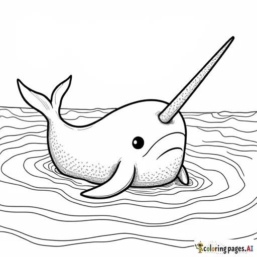 narwhal in the ocean coloring page for kids