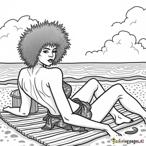 people of color Afro at the beach PEACE & LOVE with a majestic vibe resting