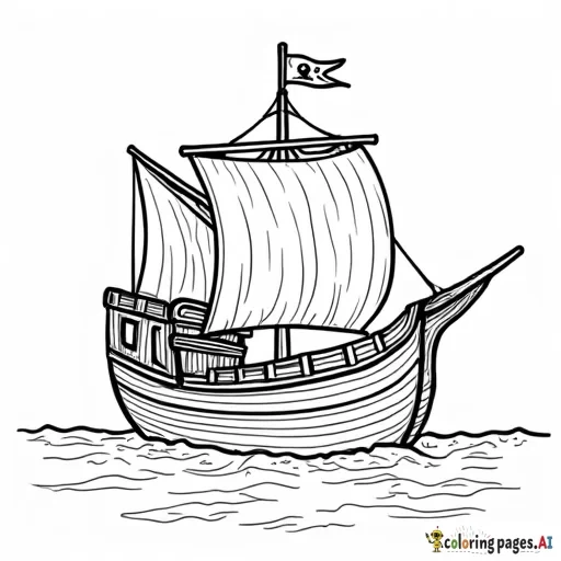 Pirates boat ancre, Coloring Page, black and white, line art, white background, Simplicity, Ample White Space. The background of the coloring page is plain white to make it easy for young children to color within the lines. The outlines of all the subjects are easy to distinguish, making it simple for kids to color without too much difficulty