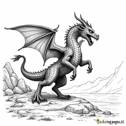 Please create a coloring page of a dragon fighting an orc