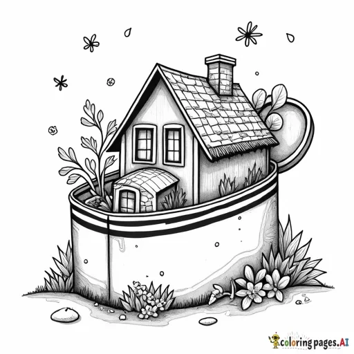 Pocket world style coloring page with the world inside of a crayon box. The world needs house or buildings with plants and cute little people.