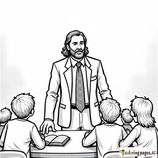 preacher in a suit and tie teaching a classroom of children the Bible