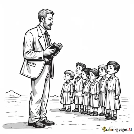 preacher in a suit and tie with a short haircut teaching a classroom of children the Bible