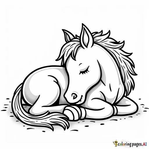 Realistic Baby horse curled up sleeping