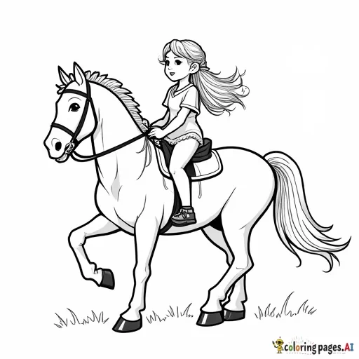 realistic long hair 12yr old girl riding a horse