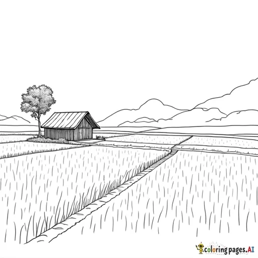 Rice field with small hut