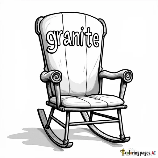 Rocking chair with the word “granite” written in empty bubble letters; looks like it was painted on the chair