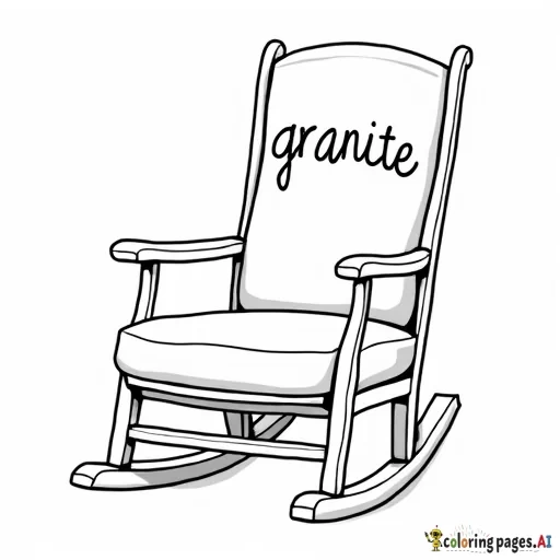 Rocking chair with the word “granite” written in empty bubble letters; looks like it was painted on the chair