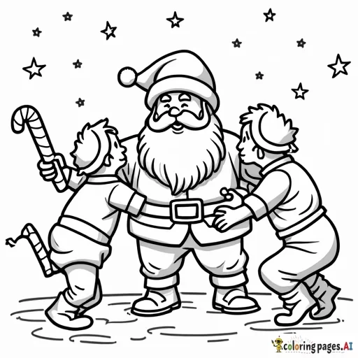 santa getting attacked by elves with candy canes