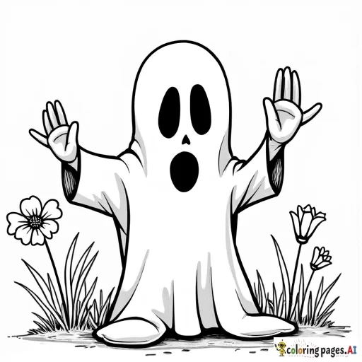 Schattig spookje dat bloemen ruikt 🌸👻 - Free Printable Coloring Page