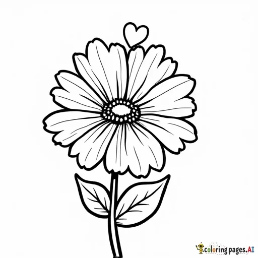 simple Flower with heart outline, in Cartoon Line Art
