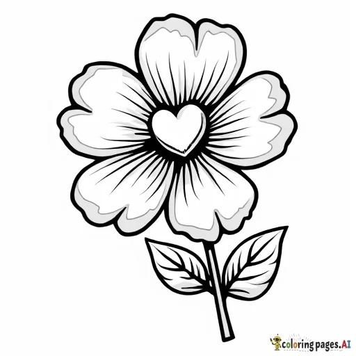 simple Flower with heart outline, in Cartoon Line Art
