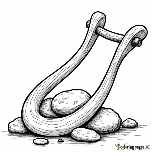 sling shot, five stones, simple line drawing, no shading