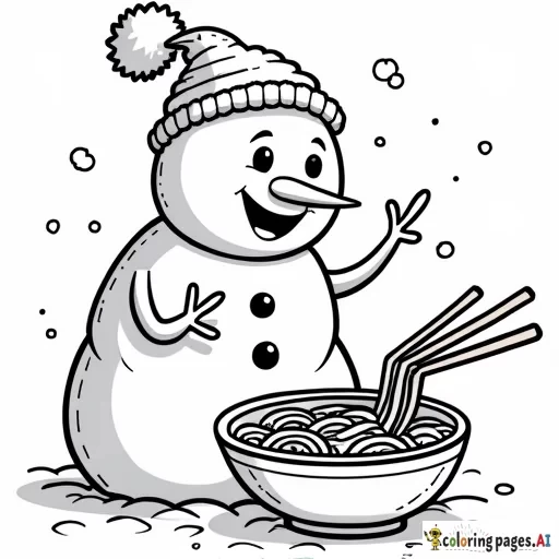 Snowman eatting ramen