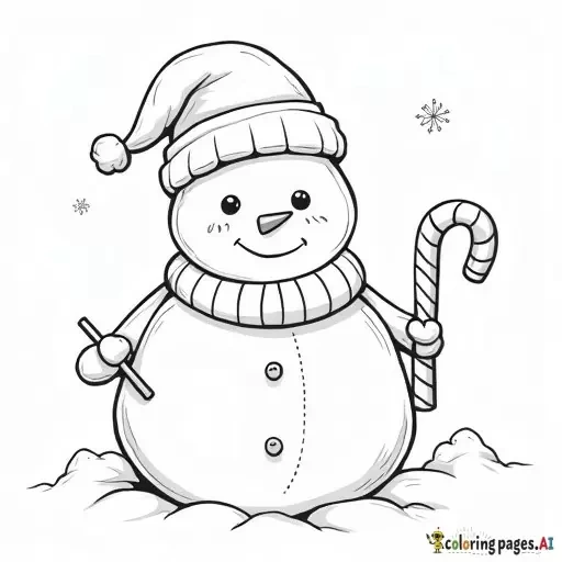 snowman holding a candy cane