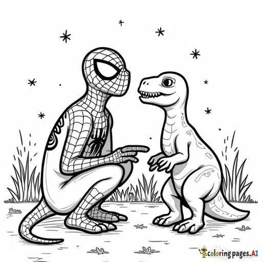 spiderman and 2 dinosaurs at a party