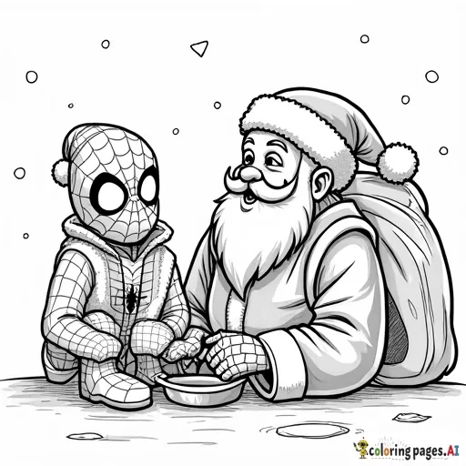 Spiderman and Santa visiting with Santa's elves