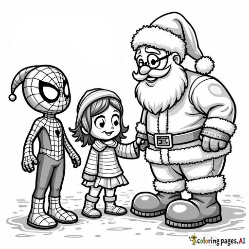 Spiderman and Santa visiting with Santa's elves