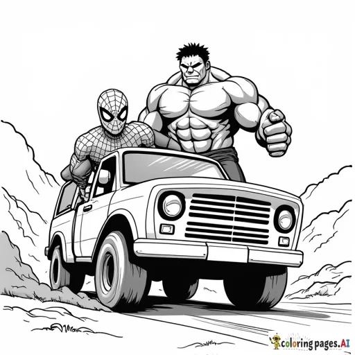 spiderman and the hulk driving a truck