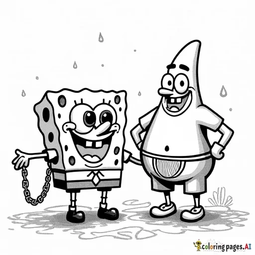 spongebob and patrick, with golden chains