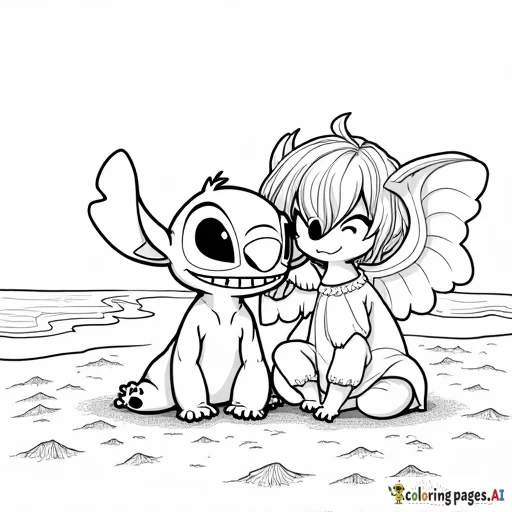 stitch and angel on the beach