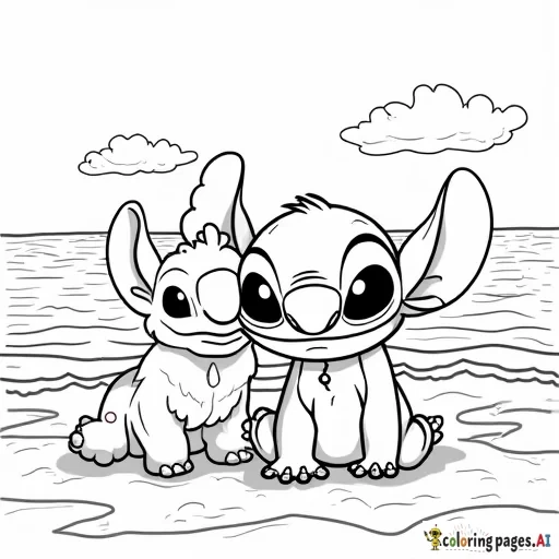 stitch and angel on the beach