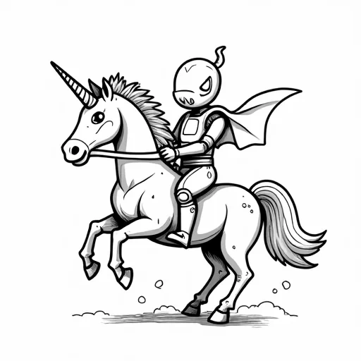 superhero robot riding a unicorn