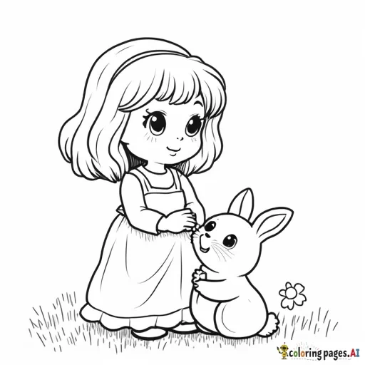 sweet girl and baby rabbit