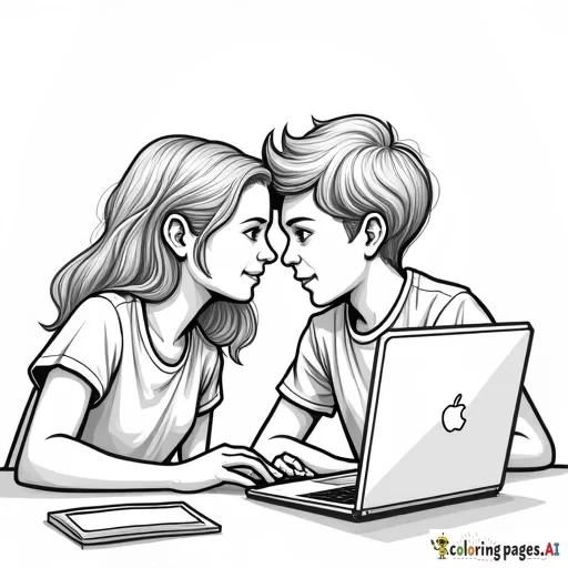 teenage girl and boy inlove texting over a computer in a split screen