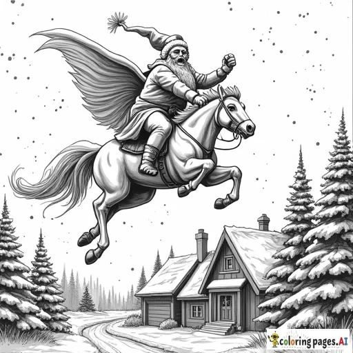 The avengers and santa flying over a christmas town