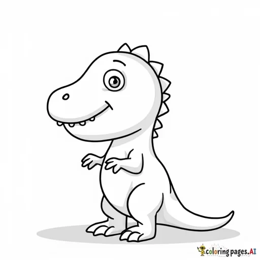 The illustration should be in [SUPER SIMPLE], black and white, bold line art with a clear, mostly empty background. [INCLUDES ONLY OUTLINES WITH NO FILLED IN BLACK AREAS], ensuring no shading, no complex images, and making it very easy to color in between the lines. A cute T-Rex with tiny arms and a big smile.