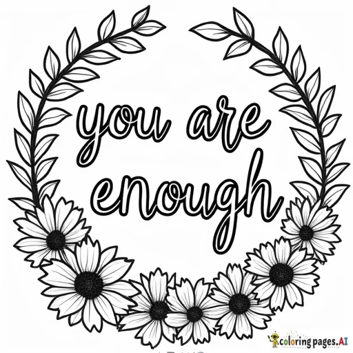 the quote "you are enough" with flowers blooming around it
