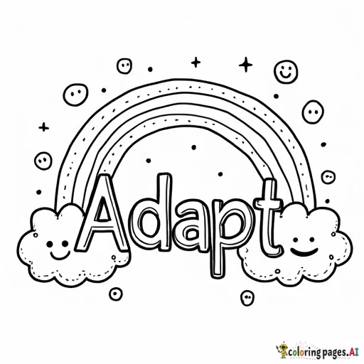 The word “Adapt” in clouds with a rainbow and smiley faces surrounding it