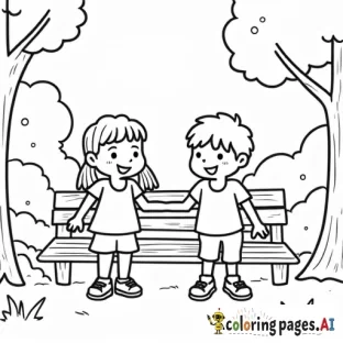 2 kids playing in the park,  one girl and one boy