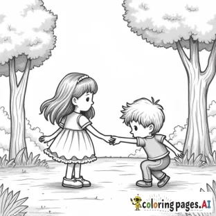 2 kids playing in the park,  one girl and one boy