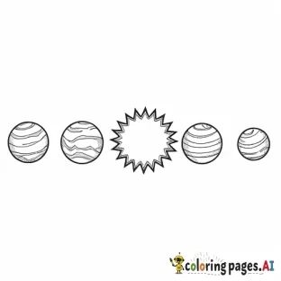 5 planets aligned one after another with sun in front of them, planets have different, visible real patters like Earth