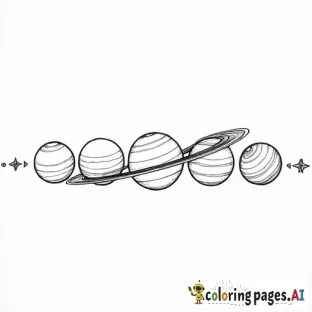 5 planets aligned one after another with sun in front of them, planets have different, visible real patters like Earth, planets on the move around the sun