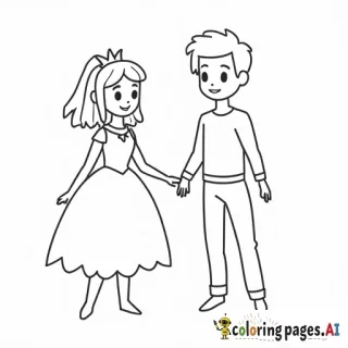 Can you draw a blonde-haired curly-haired princess and a little prince?