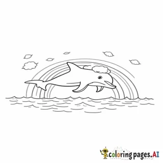 dolphin jumping out of the water with rainbows behind it with more detail