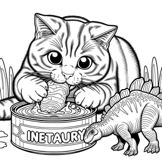 a cat eating dinazor coloring page