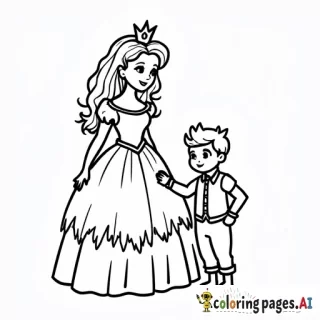 Draw a princess with curly blonde hair and a little prince