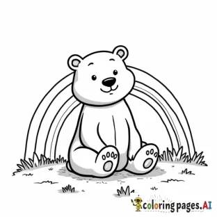 A  bear sitting under a rainbow