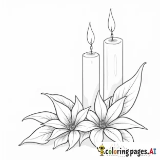 A beautiful L shaped poinsettia L corner cluster with 2 candles