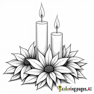 A beautiful poinsettia L shaped corner cluster with 2 candles